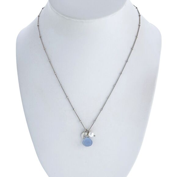 Vintage Sterling Silver 925 3 Charm Pearl Chrysoprase "R" Initial Necklace 17" - Picture 2 of 4